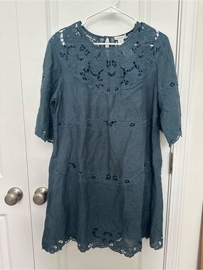 Sundance Anella Dress Orion Blue Mini Eyelet Embroidered Dress